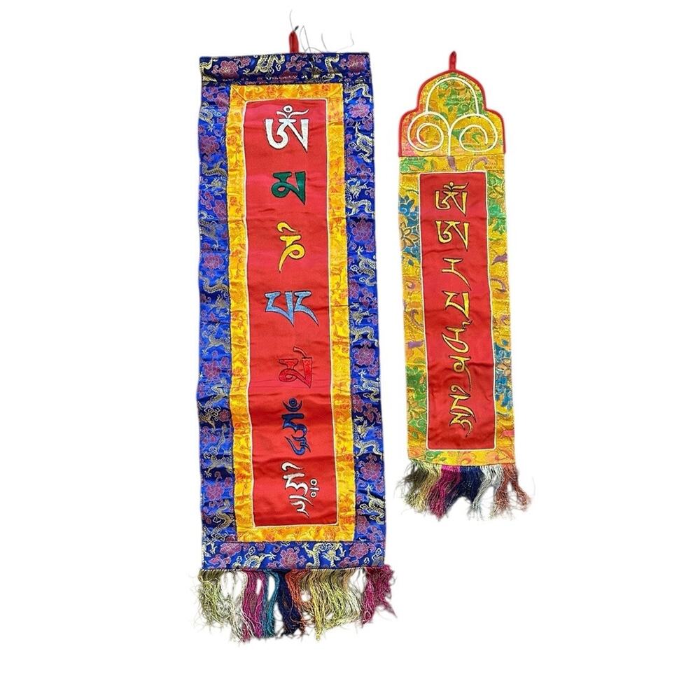 Tibetan Buddhist Wall Hangings Mantra Thanka Om Mani Padame Hum Om Ah Hum Set 2